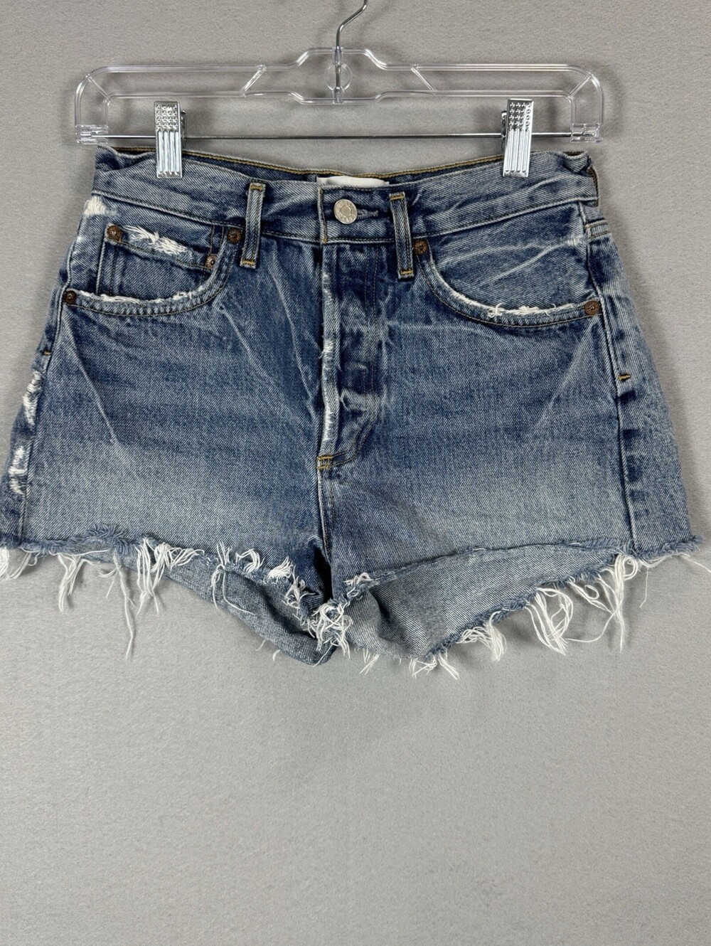 AGOLDE Parker Denim Shorts Womens 24 High Rise Distressed Cutoff Button Fly